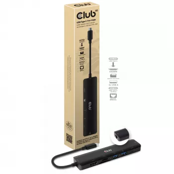 CLUB3D USB-C 7-in-1 Hub HDMI 4K60Hz SD TF Kartenslot 2x USB Typ A USB Typ C PD RJ45 Funktioniert mit Thunderbolt 3