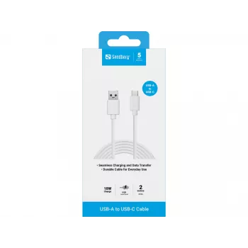 Sandberg USB-C 3.1 USB-A 3.0 2M, 2 m, USB C, USB A, USB 3.2 Gen 1 (3.1 Gen 1), Stecker/Stecker, Weiß