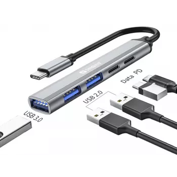 Sandberg USB-C zu 3xUSB-A+2xUSB-C SAVER USB 3.2 Gen 1 Grau Aluminium