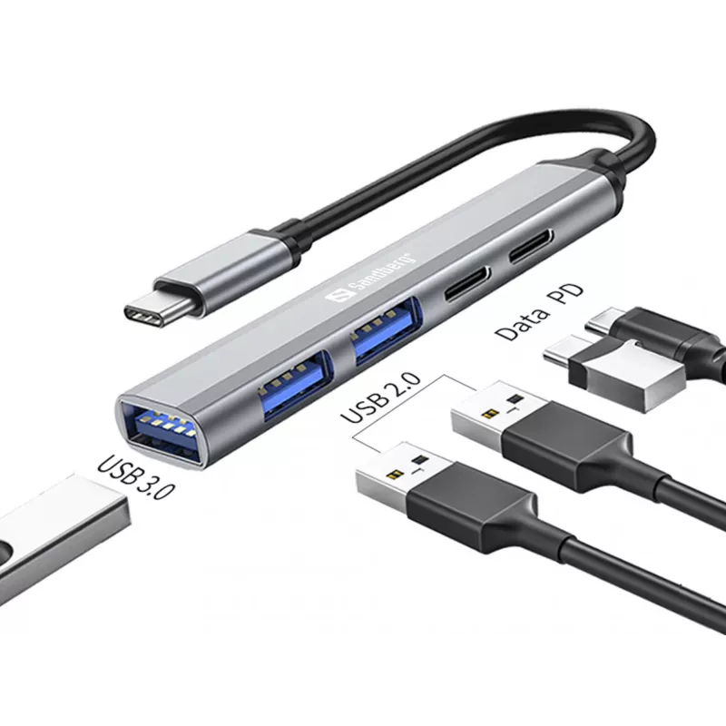 Sandberg USB-C zu 3xUSB-A+2xUSB-C SAVER USB 3.2 Gen 1 Grau Aluminium