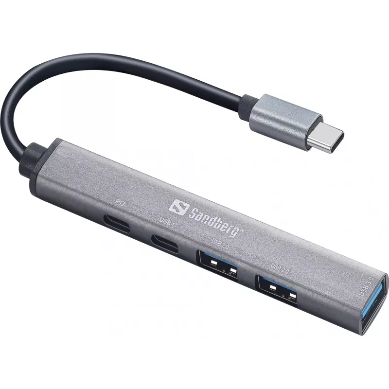 Sandberg USB-C zu 3xUSB-A+2xUSB-C SAVER USB 3.2 Gen 1 Grau Aluminium