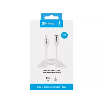 Sandberg USB-C-auf-USB-C-Kabel 2M 100W USB 3.2 Gen 2 Weiß