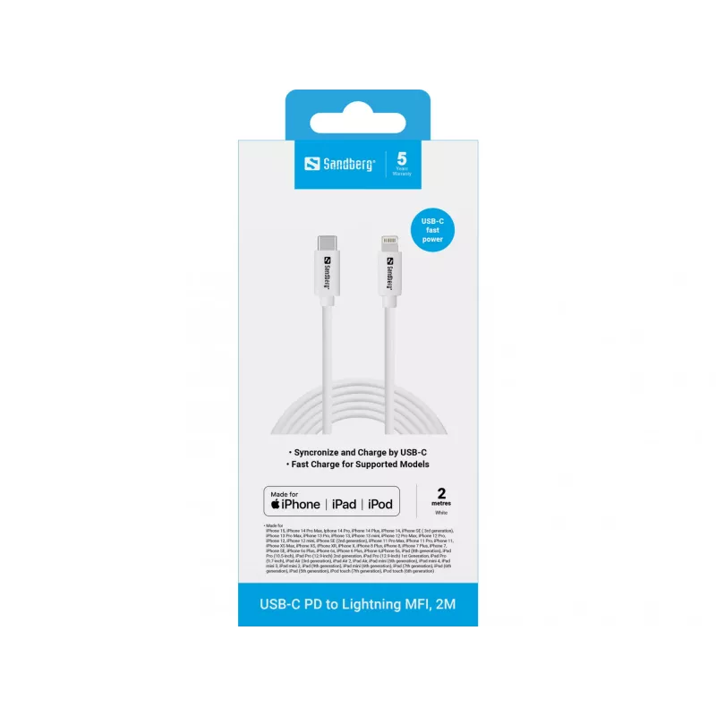 Sandberg USB-C PD auf Lightning MFI 2M Kabel 2m Lightning USB C