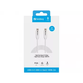 Sandberg USB-C>C USB 3.1 G2 100W 2M Kabel Weiß