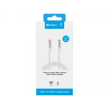 Sandberg USB-C Ladekabel 1M, 65W, 1 m, USB C, USB C, USB 3.2 Gen 1 (3.1 Gen 1), Weiß