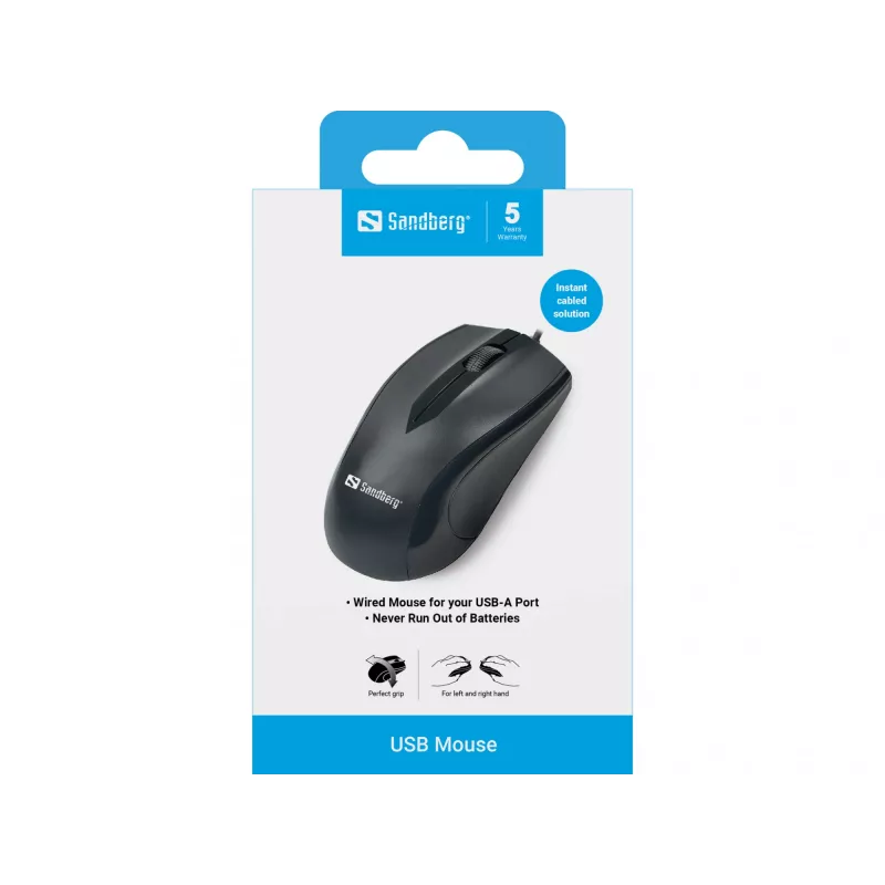 Sandberg USB-Maus, Rechtshänder, Optisch, USB Typ-A, 1200 DPI, Schwarz