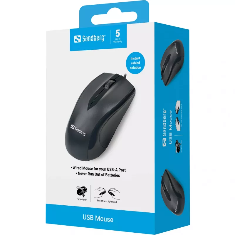 Sandberg USB-Maus, Rechtshänder, Optisch, USB Typ-A, 1200 DPI, Schwarz