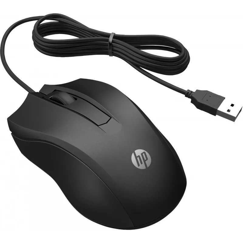 HP Kabelgebundene Maus 100, beidhändig, optisch, USB Typ-A, 1600 DPI, Schwarz