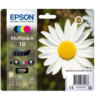 Epson 18 C13T18064022 Claria Home Ink Tintenpatronen-Multipack, 4er-Pack, 15,1 ml, Schwarz/Cyan/Magenta/Gelb