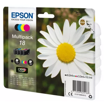 Epson 18 C13T18064022 Claria Home Ink Tintenpatronen-Multipack, 4er-Pack, 15,1 ml, Schwarz/Cyan/Magenta/Gelb