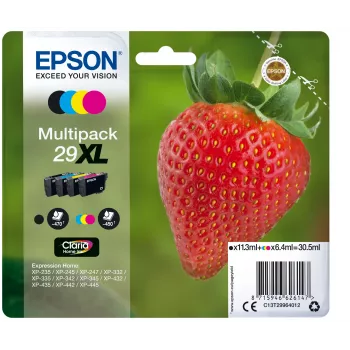 Epson Strawberry Multipack 4-Farben 29XL Claria Home Tinte, Schwarz, Cyan, Magenta, Gelb, 11,3 ml, 6,4 ml, 1 Stk., 470 Seiten, Mehrfachpackung