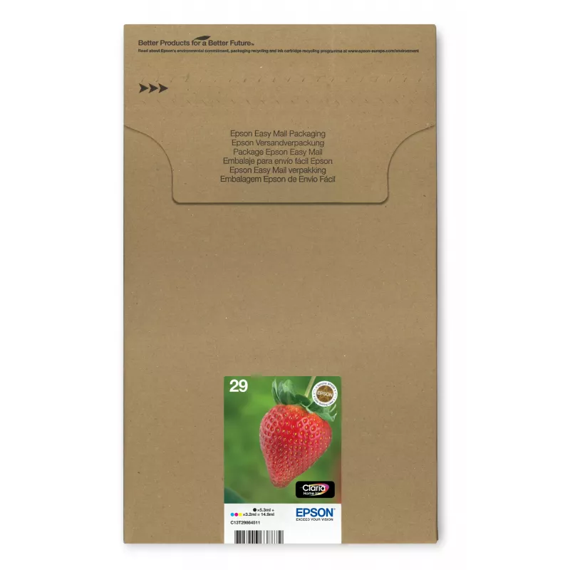 Epson Strawberry Multipack 4-Farben 29 EasyMail, Standard-Reichweite, Schwarz, Cyan, Magenta, Gelb, 5,3 ml, 3,2 ml, 1 Stück, Mehrfachpackung