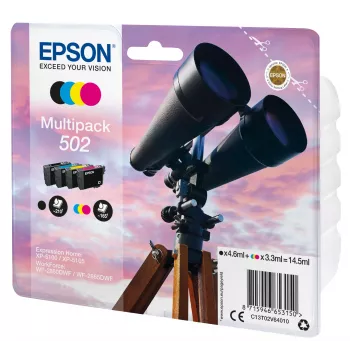 Epson Multipack 4-Farben 502 Tinte, Standardkapazität, Schwarz, Cyan, Magenta, Gelb, 4,6 ml, 3,3 ml, 1 Stück, 210 Seiten