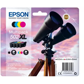 Epson 502XL C13T02W64020 Claria Home Ink Tintenpatronen-Multipack, 4er-Pack, XL, 28,4 ml, Schwarz/Cyan/Magenta/Gelb, bis zu 550 (Schwarz) / 470 (Farbe) Seiten