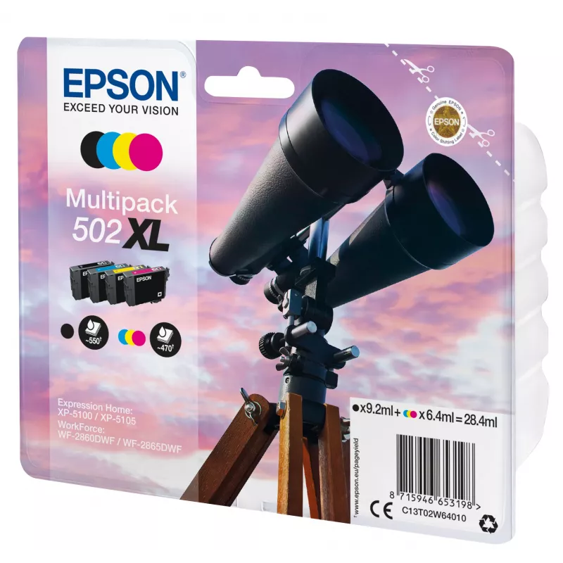 Epson Multipack 4-Farben 502XL Tinte, Hohe (XL) Reichweite, Schwarz, Cyan, Magenta, Gelb, Pigmenttinte, Farbstofftinte, 9,2 ml, 6,4 ml