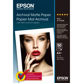 Epson Archival Matte Paper, DIN A3+, 189g/m², 50 Blatt, Inkjet-Druck, A3+ (330x483 mm), Matt, 50 Blatt, 192 g/m², Weiß