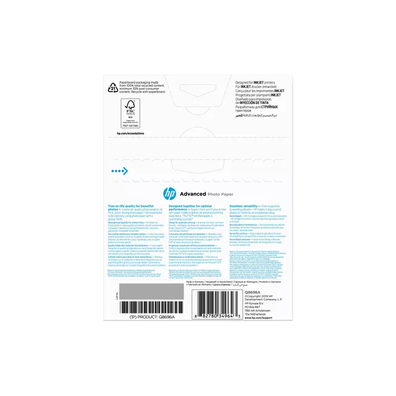 HP Advanced Photo Paper, Glossy, 250 g/m², 13 x 18 cm (127 x 178 mm), 25 Blatt