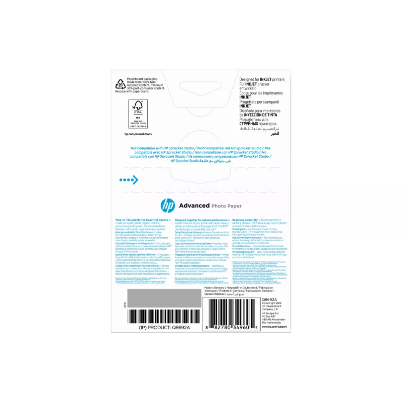 HP Advanced Photo Paper Glossy 250 g/m2 10 x 15 cm (101 x 152 mm) 100 Blatt