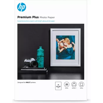 HP Premium Plus Glossy Photo Paper-20 sht/A4/210 x 297 mm, Gloss, 300 g/m², Laser/Inkjet, 20 Blatt, Business, Enterprise, 15 - 35 °C