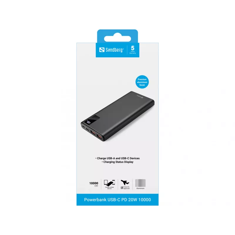 Tragbare Batterie Sandberg Powerbank USB-C PD 20W 10000, 10000 mAh