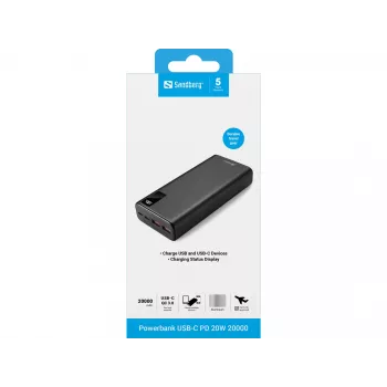 Tragbare Batterie Sandberg Powerbank USB-C PD 20W 20000, 20000 mAh