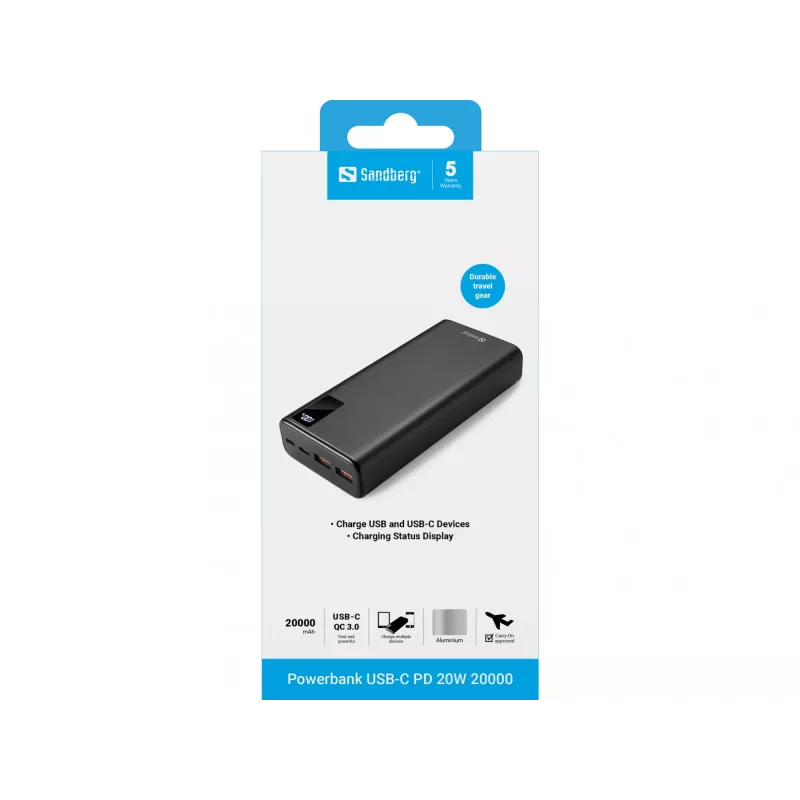 Tragbare Batterie Sandberg Powerbank USB-C PD 20W 20000, 20000 mAh