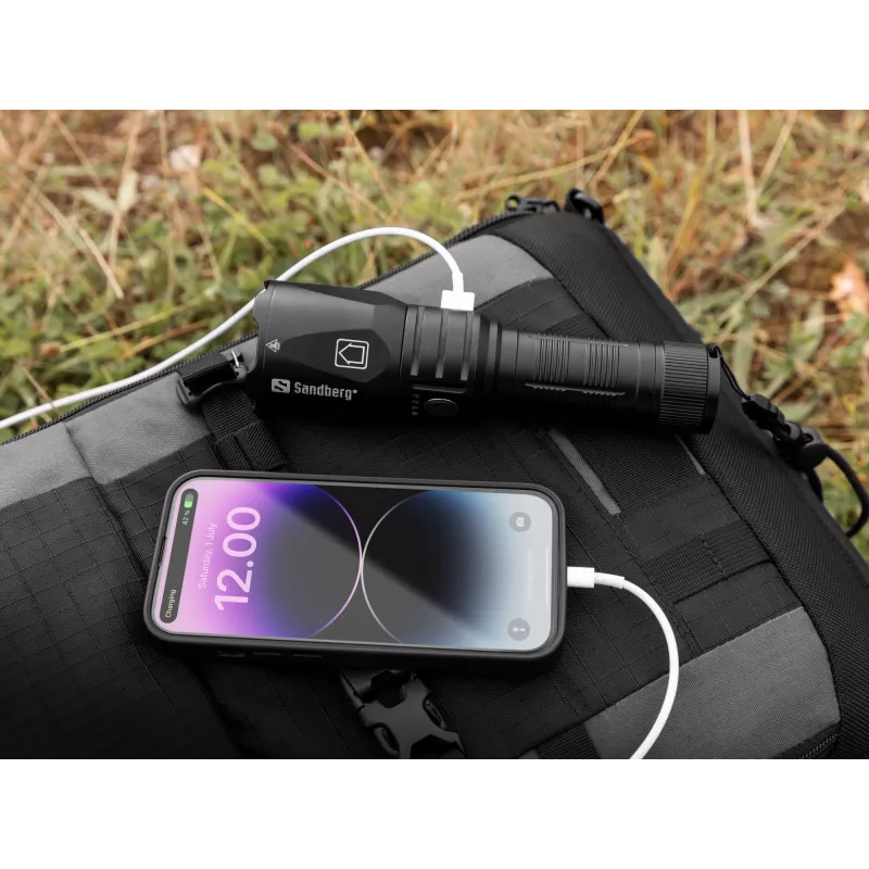 Sandberg Survivor Torch Powerbank 5000, Hand-Taschenlampe, Schwarz, Aluminium, IPX4, -30 – 40 °C, FCC, RoHS, UKCA, CE