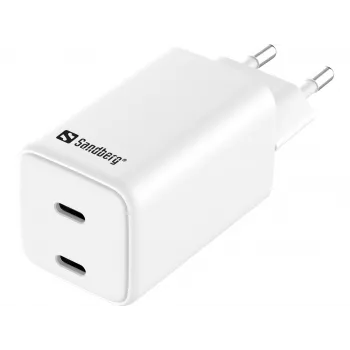 Sandberg AC Charger Dual USB-C PD65W EU, Innenbereich, AC, 20 V, 3,25 A, Weiß