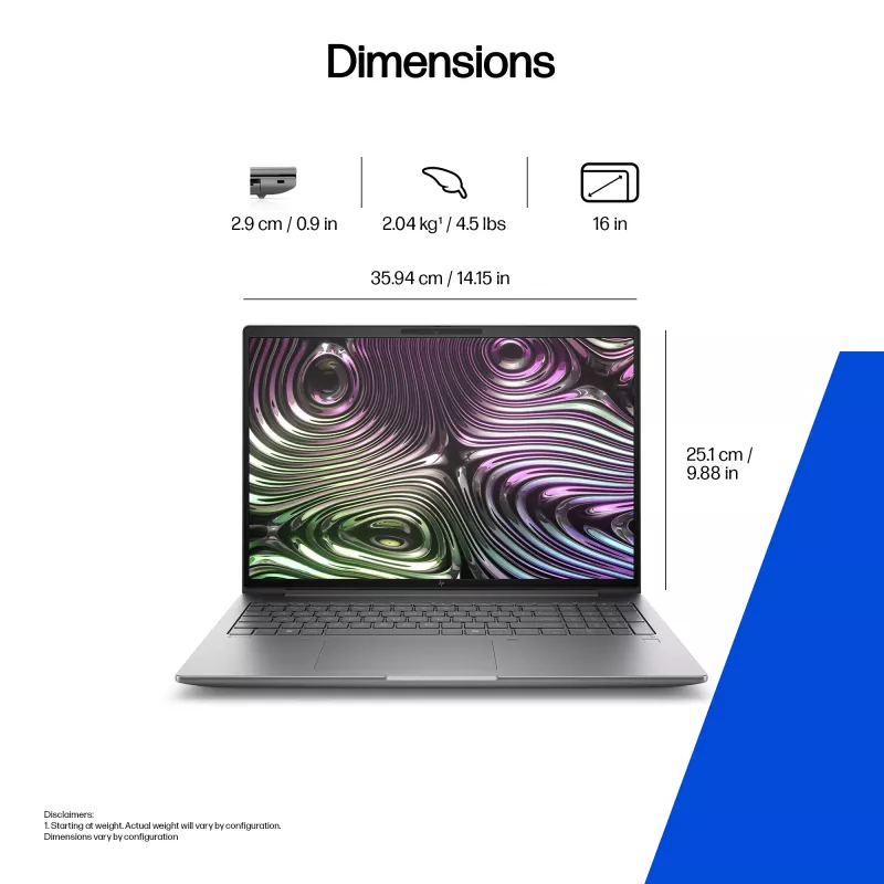 HP Zbook X G1i Intel Core Ultra 7 255H 40,6 cm (16 Zoll) WUXGA 32 GB DDR5-SDRAM NVIDIA RTX PRO 2000 Blackwell Wi-Fi 7 (802.11be) Windows 11 Pro AI Workstation, AI PC