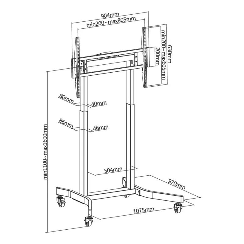 Techly ICA-TR68M TV-Wandhalterung/Standfuß 2,54 m (100 Zoll) Schwarz