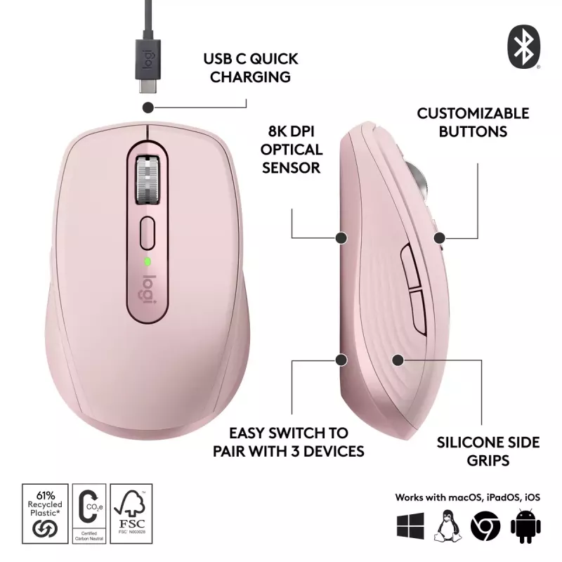 Maus Logitech MX 3S Pink USB Optisch