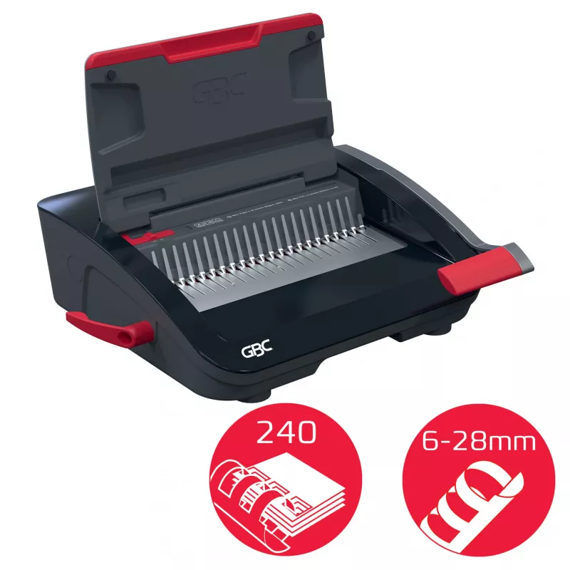 GBC CombBind® CB20 Manuelle Bindemaschine, Plastikbindung, Manuell, 240 Blatt, Schwarz, Rot