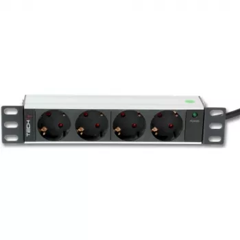 Techly I-CASE M10-4D Stromverteilereinheit (PDU) 4 AC-Ausgänge 1U Schwarz, Silber