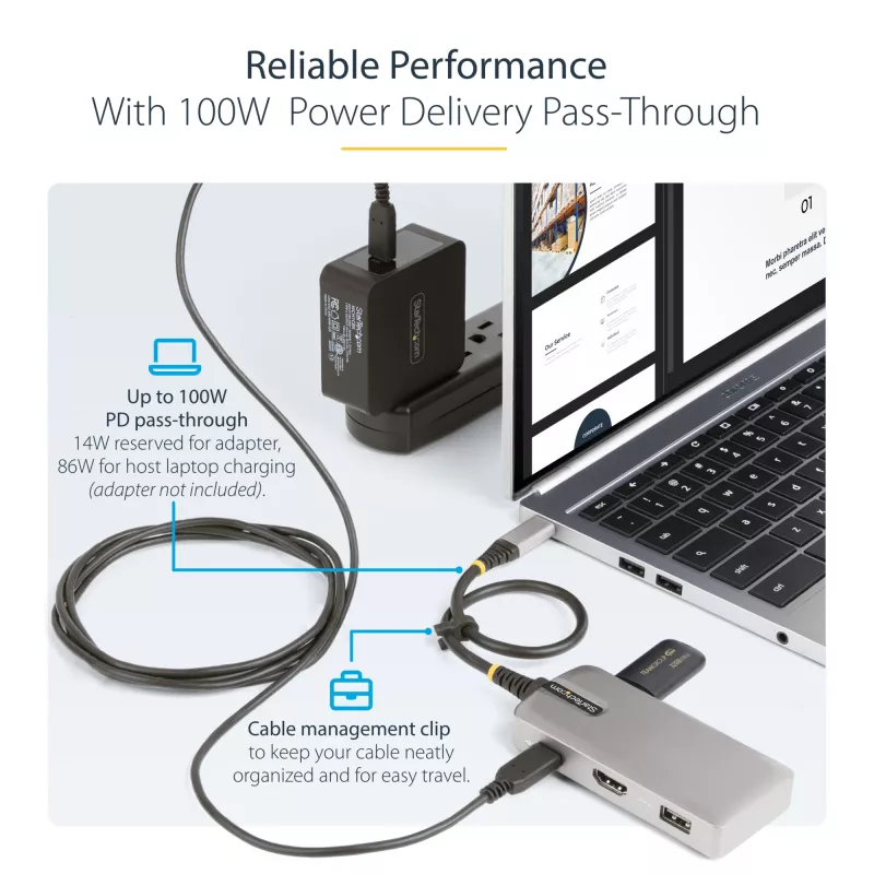 StarTech.com USB-C-Multiport-Adapter - 4K 60Hz HDMI mit HDR - 3-Port-USB-Hub - 100W Power Delivery Durchschleifung - Works With Chromebook zertifiziert - Windows/macOS/iPadOS/Android™