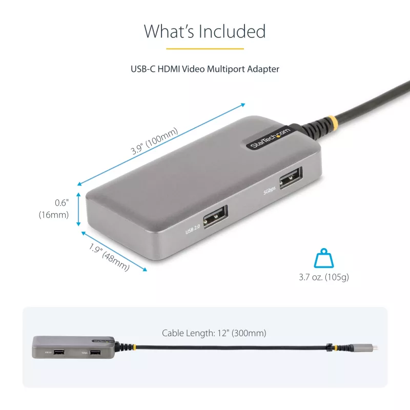 StarTech.com USB-C-Multiport-Adapter - 4K 60Hz HDMI mit HDR - 3-Port-USB-Hub - 100W Power Delivery Durchschleifung - Works With Chromebook zertifiziert - Windows/macOS/iPadOS/Android™