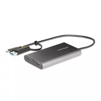 StarTech.com USB-C auf Dual-HDMI-Adapter – USB-C oder A auf 2x HDMI – 4K 60Hz – 100W Power Delivery Pass-Through – 30 cm (1ft) integriertes Kabel – USB-zu-HDMI Multi-Monitor-Konverter für Laptop – TAA