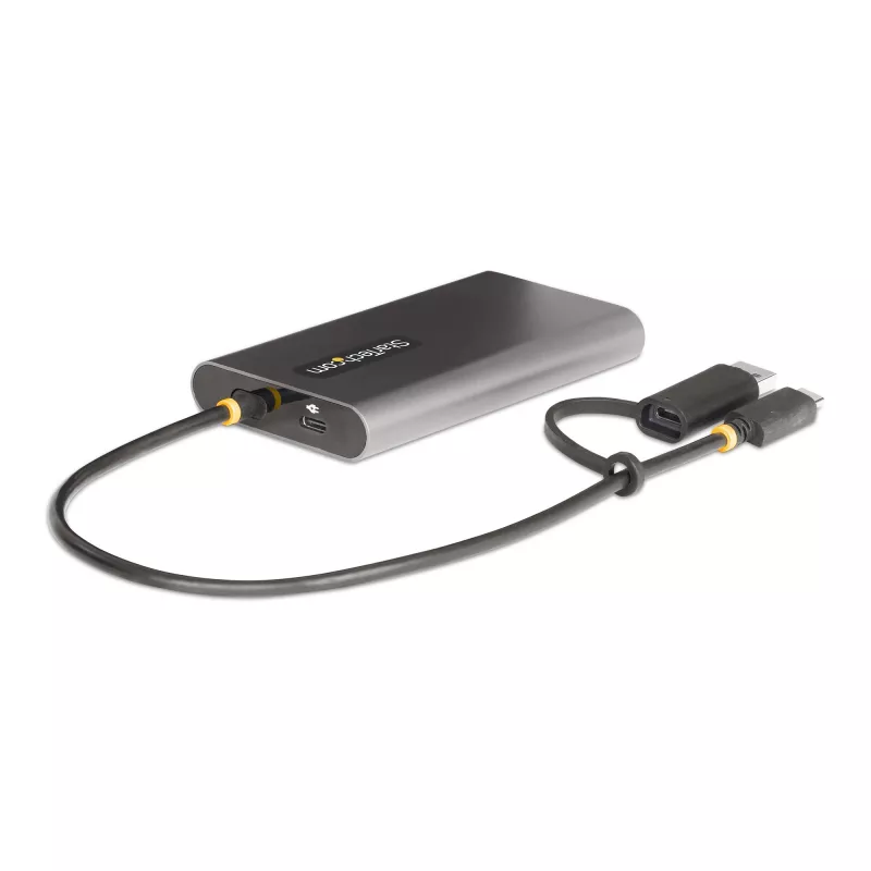 StarTech.com USB-C auf Dual-HDMI-Adapter – USB-C oder A auf 2x HDMI – 4K 60Hz – 100W Power Delivery Pass-Through – 30 cm (1ft) integriertes Kabel – USB-zu-HDMI Multi-Monitor-Konverter für Laptop – TAA