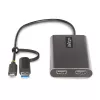 StarTech.com USB-C auf Dual-HDMI-Adapter – USB-C oder A auf 2x HDMI – 4K 60Hz – 100W Power Delivery Pass-Through – 30 cm (1ft) integriertes Kabel – USB-zu-HDMI Multi-Monitor-Konverter für Laptop – TAA