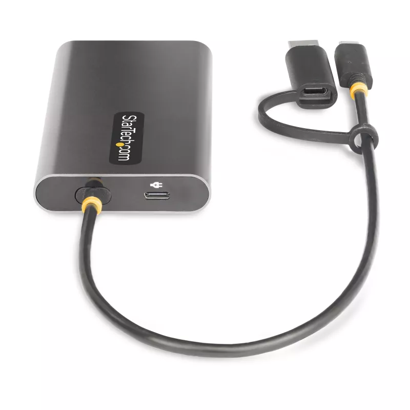 StarTech.com USB-C auf Dual-HDMI-Adapter – USB-C oder A auf 2x HDMI – 4K 60Hz – 100W Power Delivery Pass-Through – 30 cm (1ft) integriertes Kabel – USB-zu-HDMI Multi-Monitor-Konverter für Laptop – TAA