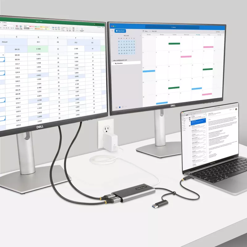 StarTech.com USB-C auf Dual-HDMI-Adapter – USB-C oder A auf 2x HDMI – 4K 60Hz – 100W Power Delivery Pass-Through – 30 cm (1ft) integriertes Kabel – USB-zu-HDMI Multi-Monitor-Konverter für Laptop – TAA