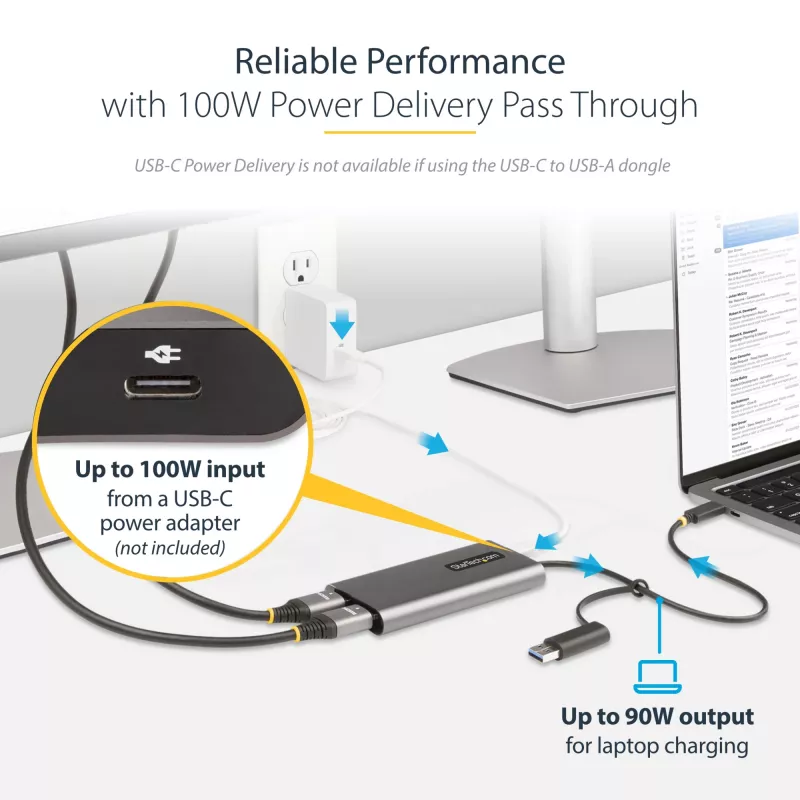 StarTech.com USB-C auf Dual-HDMI-Adapter – USB-C oder A auf 2x HDMI – 4K 60Hz – 100W Power Delivery Pass-Through – 30 cm (1ft) integriertes Kabel – USB-zu-HDMI Multi-Monitor-Konverter für Laptop – TAA