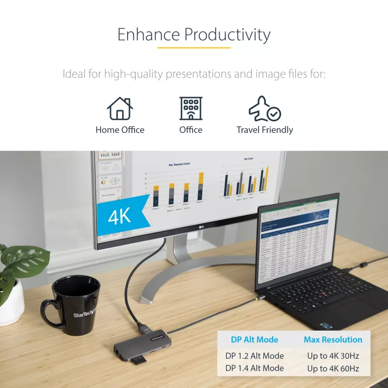 StarTech.com USB-C-Multiport-Adapter – 4K 60Hz HDMI-Video, 3-Port 5Gbit/s USB-A-Hub, 100W USB Power Delivery Durchschleifung/GbE/SD/MicroSD, 30cm Kabel, tragbare Laptop-Dockingstation