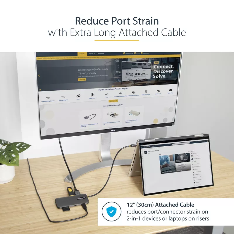 StarTech.com USB-C-Multiport-Adapter – 4K 60Hz HDMI-Video, 3-Port 5Gbit/s USB-A-Hub, 100W USB Power Delivery Durchschleifung/GbE/SD/MicroSD, 30cm Kabel, tragbare Laptop-Dockingstation