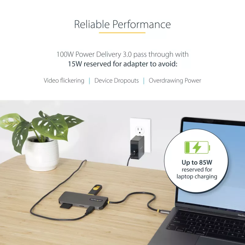 StarTech.com USB-C-Multiport-Adapter – 4K 60Hz HDMI-Video, 3-Port 5Gbit/s USB-A-Hub, 100W USB Power Delivery Durchschleifung/GbE/SD/MicroSD, 30cm Kabel, tragbare Laptop-Dockingstation