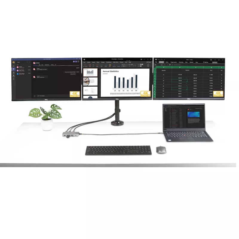 StarTech.com USB-C Triple Monitor Multiport Adapter, Dual 4K 60Hz + 4K 30Hz HDMI & DisplayPort, 3-Port USB 10Gbps Hub, 100W PD Pass-Through, GbE, Travel Dock, Windows & ChromeOS