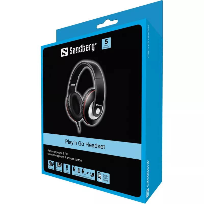 Sandberg Play'n Go Headset Schwarz, Kabelgebunden, Anrufe/Musik, 20 - 20000 Hz, 430 g, Headset, Schwarz