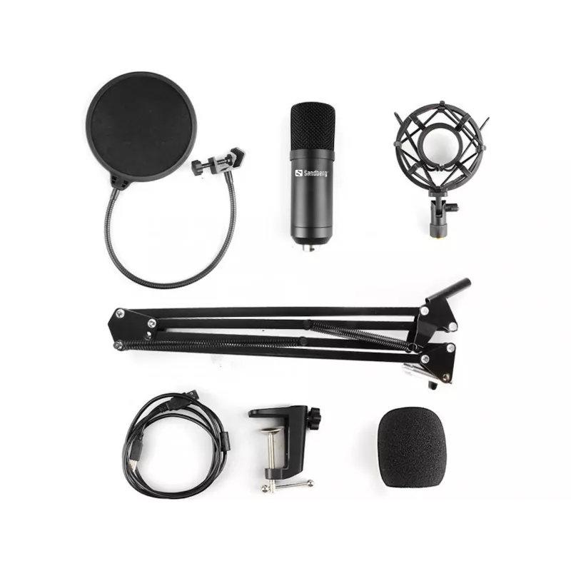 Sandberg Streamer USB Microphone Kit, Studio microphone, -27 dB, 30 - 16000 Hz, 24 bit, 96 kHz, Unidirectional