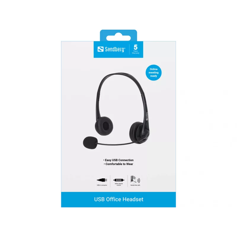 Sandberg USB Office Headset, Kabelgebunden, Büro/Callcenter, 20 - 20000 Hz, 94 g, Headset, Schwarz