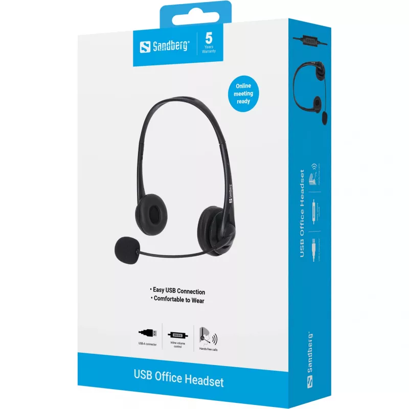 Sandberg USB Office Headset, Kabelgebunden, Büro/Callcenter, 20 - 20000 Hz, 94 g, Headset, Schwarz