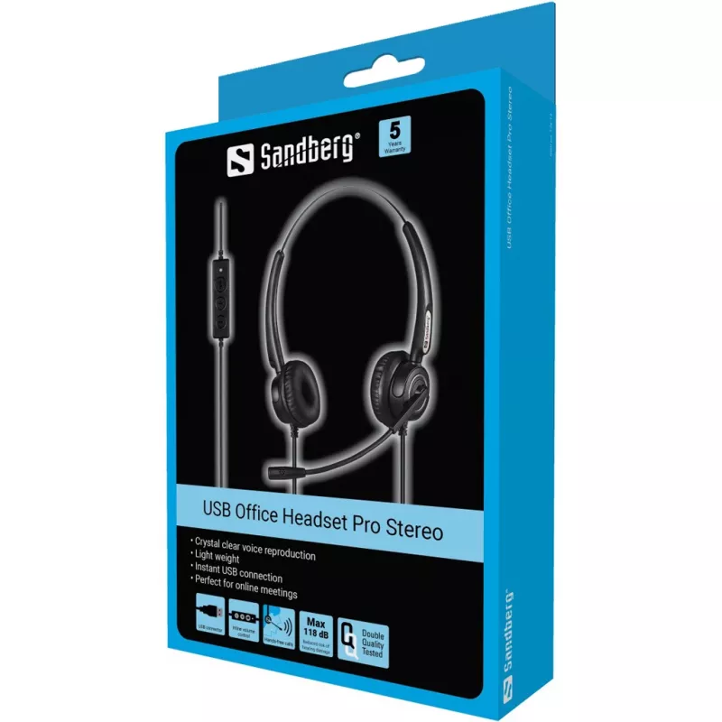Sandberg USB Office Headset Pro Stereo, Kabelgebunden, Büro/Callcenter, 20 - 20000 Hz, 115 g, Headset, Schwarz